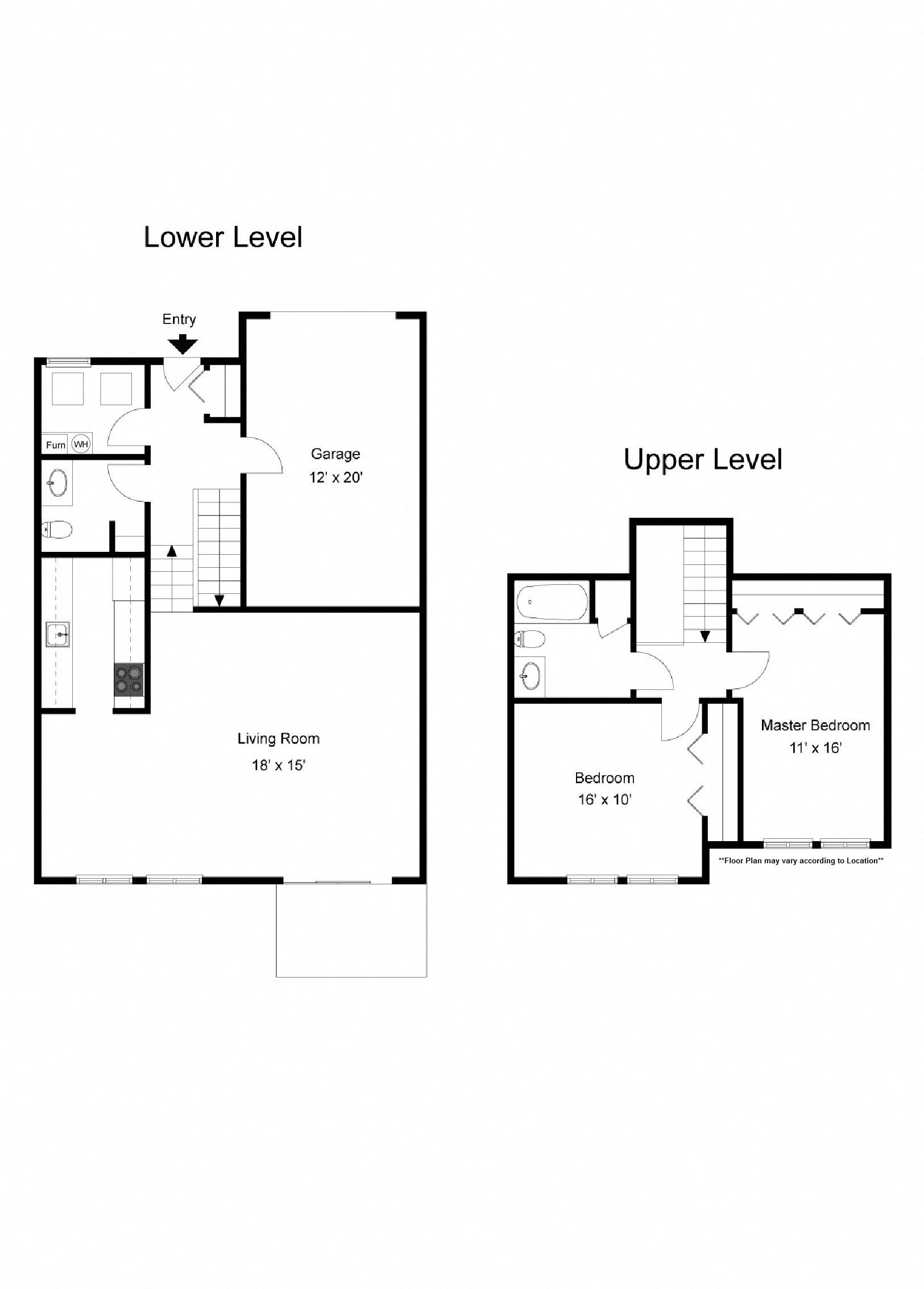 Floor plan for 2 beds, 1.5 baths, 1308 sqft